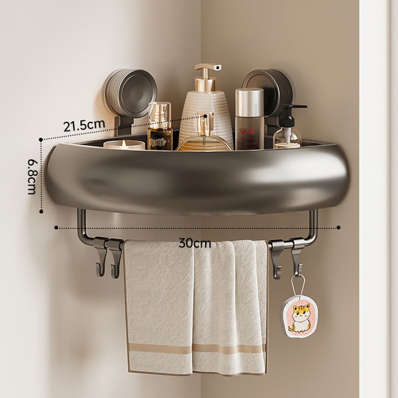 Raft triunghiular pentru baie, montaj pe perete cu ventuze, aluminiu Space, încărcare 1–5 kg