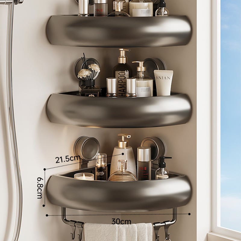 Raft triunghiular pentru baie, montaj pe perete cu ventuze, aluminiu Space, încărcare 1–5 kg