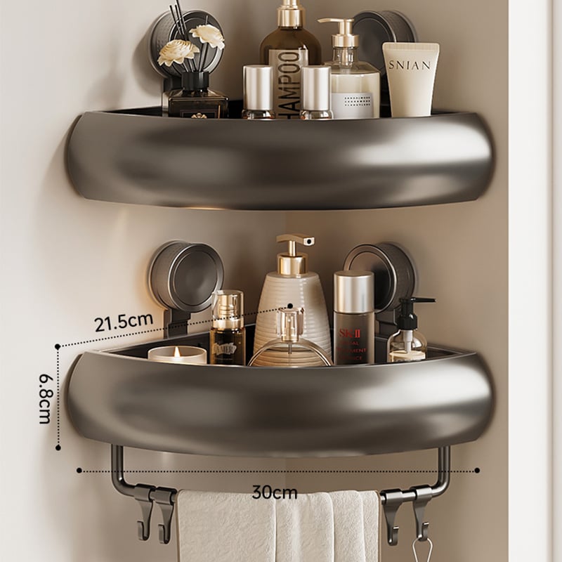 Raft triunghiular pentru baie, montaj pe perete cu ventuze, aluminiu Space, încărcare 1–5 kg