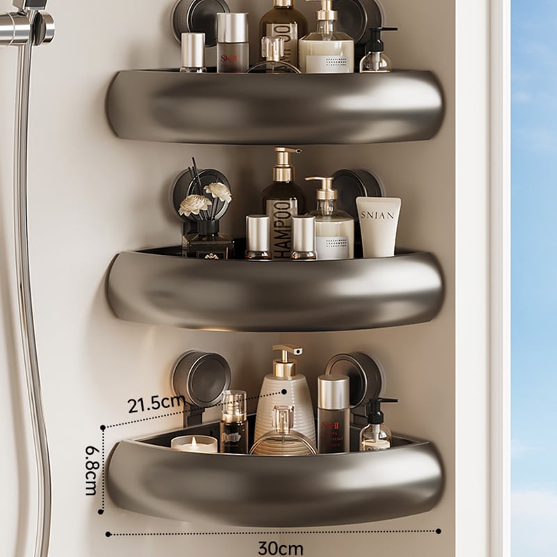 Raft triunghiular pentru baie, montaj pe perete cu ventuze, aluminiu Space, încărcare 1–5 kg