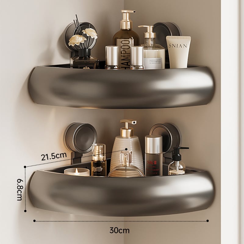 Raft triunghiular pentru baie, montaj pe perete cu ventuze, aluminiu Space, încărcare 1–5 kg