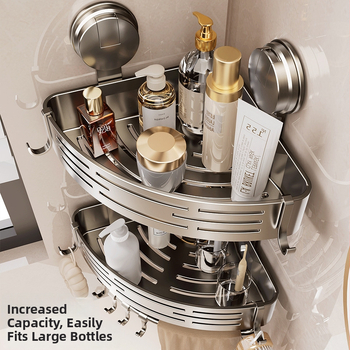 Raft de baie cu ventuză, montat pe perete, 3 etaje triunghiulare, ABS, stil Nordic, încărcătură 10–15 kg