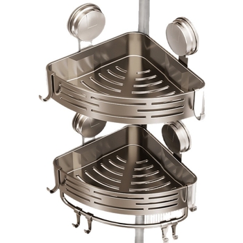 Raft de baie cu ventuză, montat pe perete, 3 etaje triunghiulare, ABS, stil Nordic, încărcătură 10–15 kg