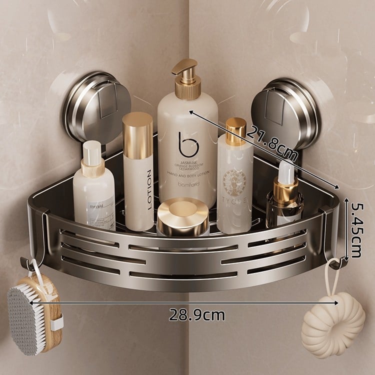 Raft de baie cu ventuză, montat pe perete, 3 etaje triunghiulare, ABS, stil Nordic, încărcătură 10–15 kg