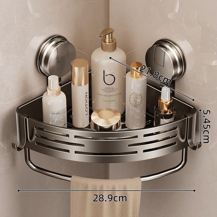 Raft de baie cu ventuză, montat pe perete, 3 etaje triunghiulare, ABS, stil Nordic, încărcătură 10–15 kg