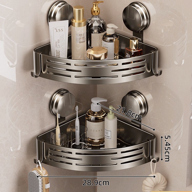 Raft de baie cu ventuză, montat pe perete, 3 etaje triunghiulare, ABS, stil Nordic, încărcătură 10–15 kg