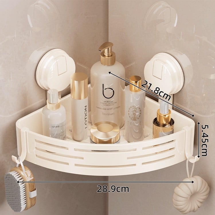 Raft de baie cu ventuză, montat pe perete, 3 etaje triunghiulare, ABS, stil Nordic, încărcătură 10–15 kg