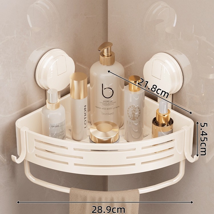 Raft de baie cu ventuză, montat pe perete, 3 etaje triunghiulare, ABS, stil Nordic, încărcătură 10–15 kg