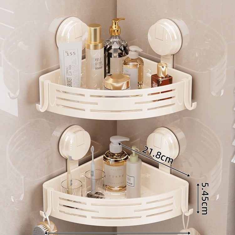 Raft de baie cu ventuză, montat pe perete, 3 etaje triunghiulare, ABS, stil Nordic, încărcătură 10–15 kg