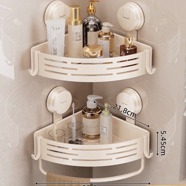 Raft de baie cu ventuză, montat pe perete, 3 etaje triunghiulare, ABS, stil Nordic, încărcătură 10–15 kg