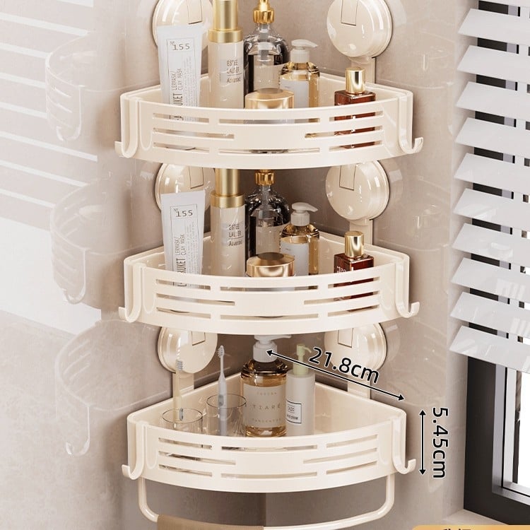 Raft de baie cu ventuză, montat pe perete, 3 etaje triunghiulare, ABS, stil Nordic, încărcătură 10–15 kg