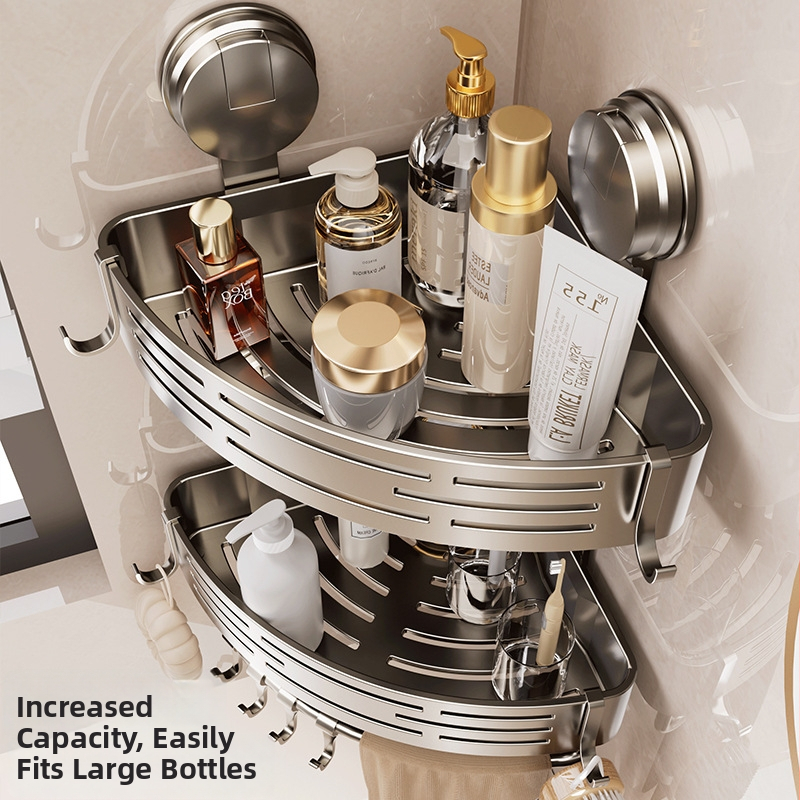 Nástenný vákuový úložný systém do kúpeľne, 3-úrovňový trojuholníkový košík, ABS materiál, nordický štýl, nosnosť 10–15 kg