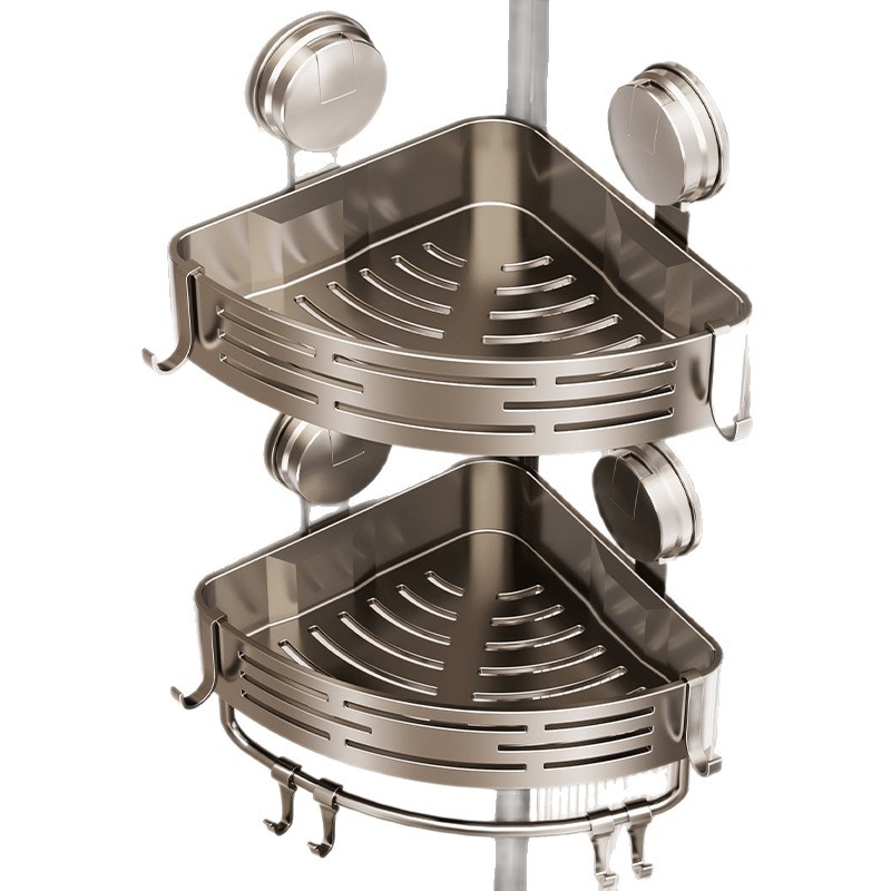 Raft de baie cu ventuză, montat pe perete, 3 etaje triunghiulare, ABS, stil Nordic, încărcătură 10–15 kg