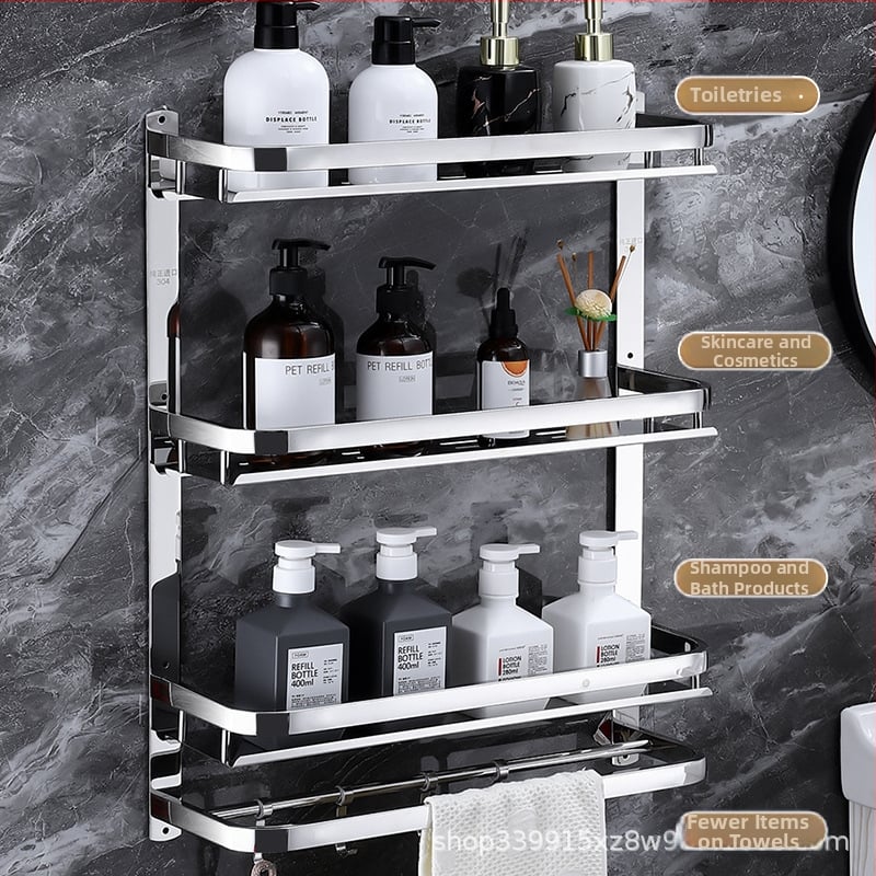 Raft de depozitare pentru baie, montat pe perete, oțel inoxidabil 304, suprafață polizată, stil lux ușor, suport pentru prosoape