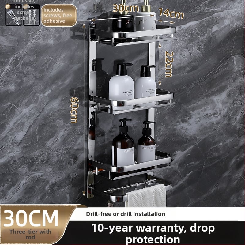 Raft de depozitare pentru baie, montat pe perete, oțel inoxidabil 304, suprafață polizată, stil lux ușor, suport pentru prosoape