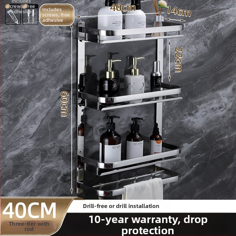 Raft de depozitare pentru baie, montat pe perete, oțel inoxidabil 304, suprafață polizată, stil lux ușor, suport pentru prosoape