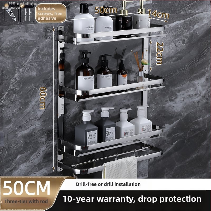 Raft de depozitare pentru baie, montat pe perete, oțel inoxidabil 304, suprafață polizată, stil lux ușor, suport pentru prosoape