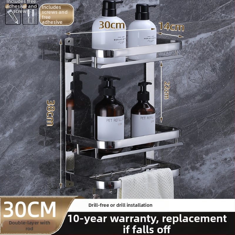 Raft de depozitare pentru baie, montat pe perete, oțel inoxidabil 304, suprafață polizată, stil lux ușor, suport pentru prosoape