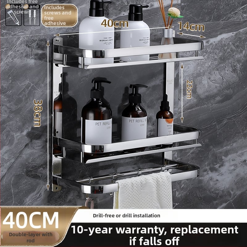 Raft de depozitare pentru baie, montat pe perete, oțel inoxidabil 304, suprafață polizată, stil lux ușor, suport pentru prosoape