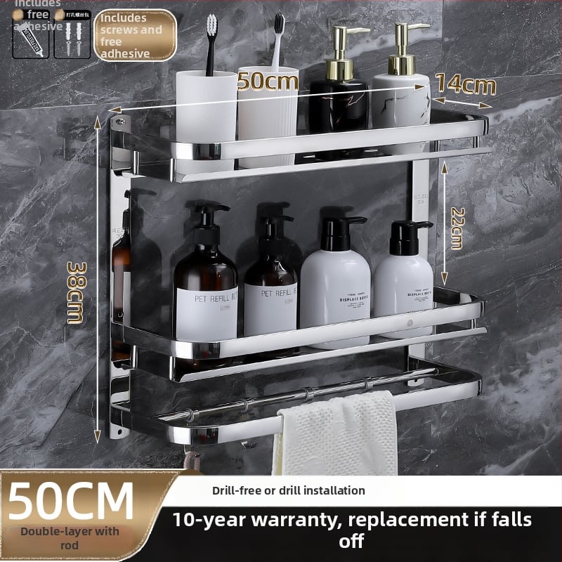 Raft de depozitare pentru baie, montat pe perete, oțel inoxidabil 304, suprafață polizată, stil lux ușor, suport pentru prosoape