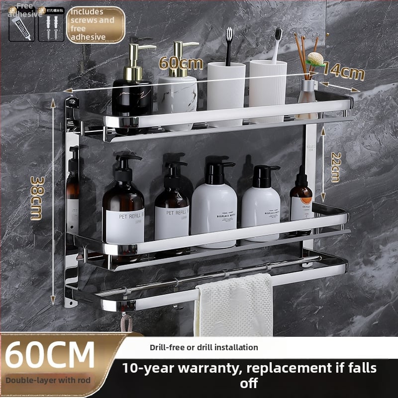 Raft de depozitare pentru baie, montat pe perete, oțel inoxidabil 304, suprafață polizată, stil lux ușor, suport pentru prosoape