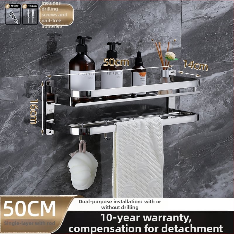 Raft de depozitare pentru baie, montat pe perete, oțel inoxidabil 304, suprafață polizată, stil lux ușor, suport pentru prosoape