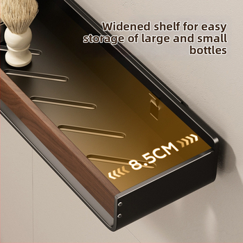 Raft de baie pe perete, aspect nuc, fără găuri, două niveluri, din oțel carbon și acrilic, încărcare 25–30 kg