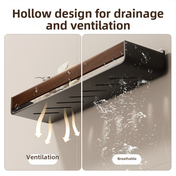 Raft de baie pe perete, aspect nuc, fără găuri, două niveluri, din oțel carbon și acrilic, încărcare 25–30 kg