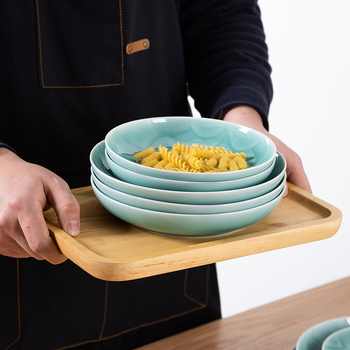 Farfurie de servire Longquan Celadon din porțelan, model floral, formă circulară, stil modern minimalist