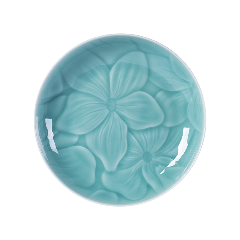 Farfurie de servire Longquan Celadon din porțelan, model floral, formă circulară, stil modern minimalist