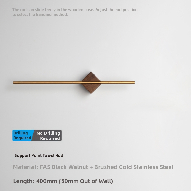 Μπάρα πετσέτας από ανοξείδωτο ατσάλι, γυαλισμένη επιφάνεια, εγκατάσταση χωρίς διάτρηση, χωρητικότητα 5 kg, με ένα ράβδο, Νέο κινεζικό στυλ