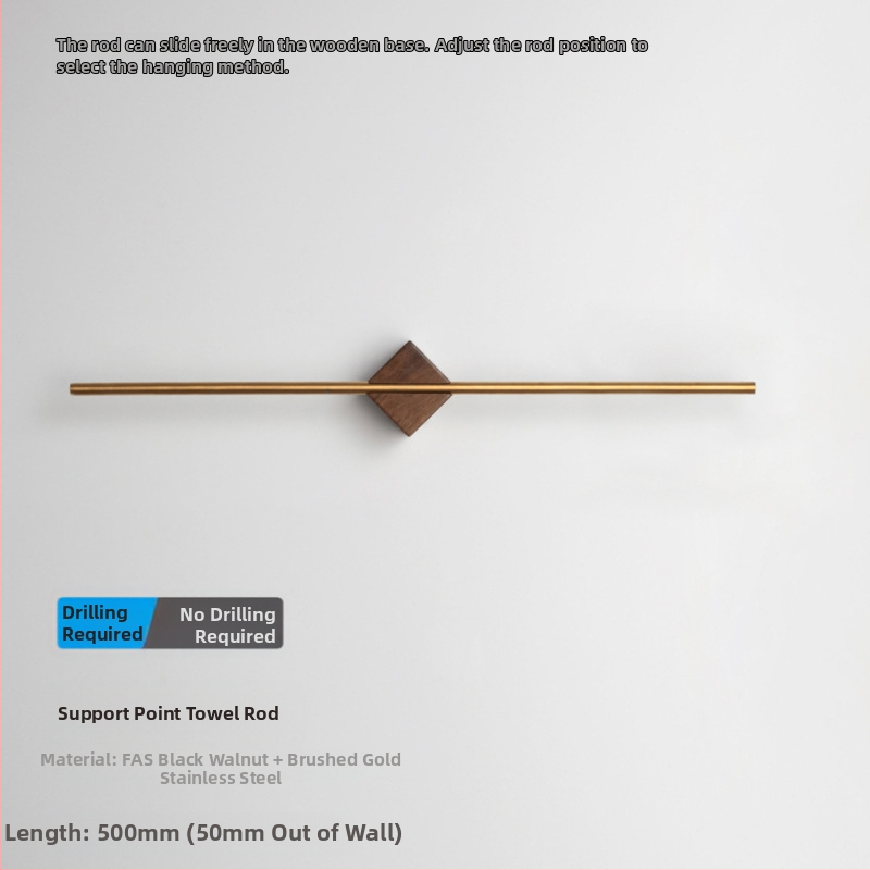 Μπάρα πετσέτας από ανοξείδωτο ατσάλι, γυαλισμένη επιφάνεια, εγκατάσταση χωρίς διάτρηση, χωρητικότητα 5 kg, με ένα ράβδο, Νέο κινεζικό στυλ