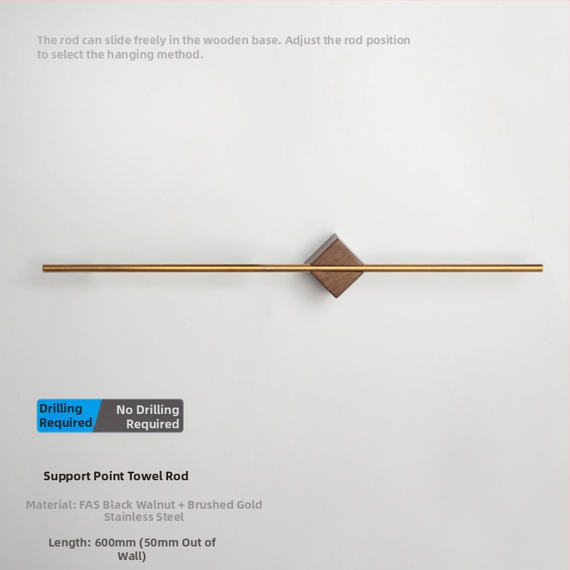 Μπάρα πετσέτας από ανοξείδωτο ατσάλι, γυαλισμένη επιφάνεια, εγκατάσταση χωρίς διάτρηση, χωρητικότητα 5 kg, με ένα ράβδο, Νέο κινεζικό στυλ