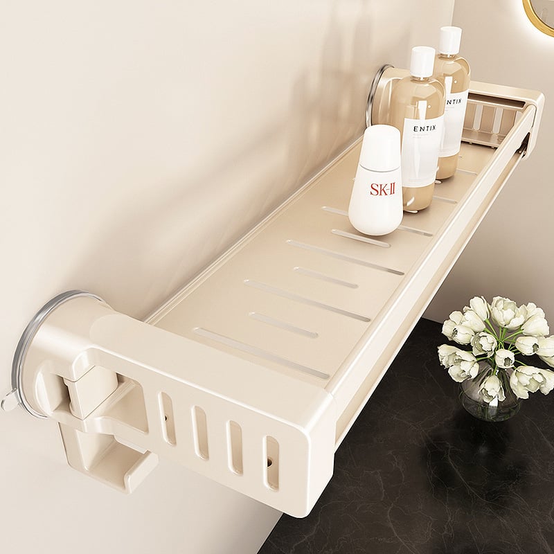 Raft de baie din aliaj de aluminiu, cu ventuză, montaj pe perete fără găuri, 1 etaj, finisaj anodizat, sarcină 30 kg