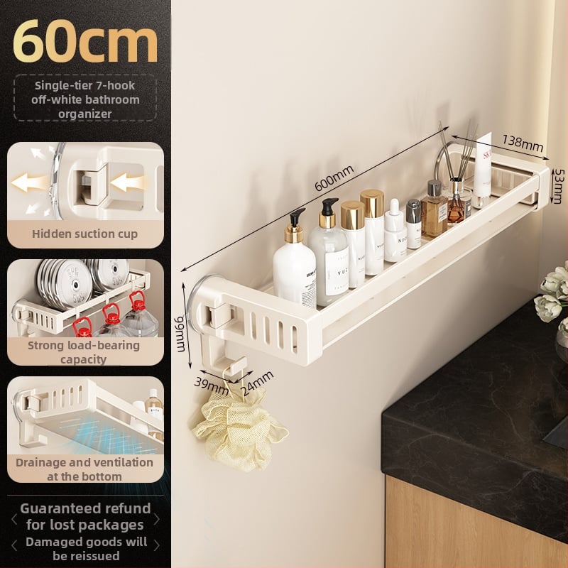 Raft de baie din aliaj de aluminiu, cu ventuză, montaj pe perete fără găuri, 1 etaj, finisaj anodizat, sarcină 30 kg