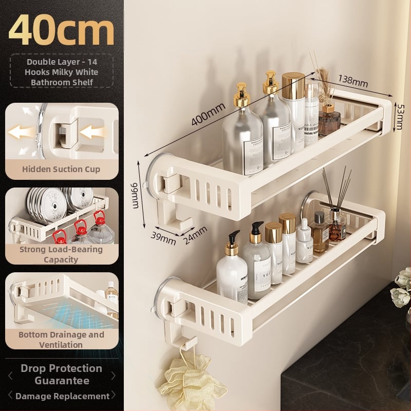 Raft de baie din aliaj de aluminiu, cu ventuză, montaj pe perete fără găuri, 1 etaj, finisaj anodizat, sarcină 30 kg