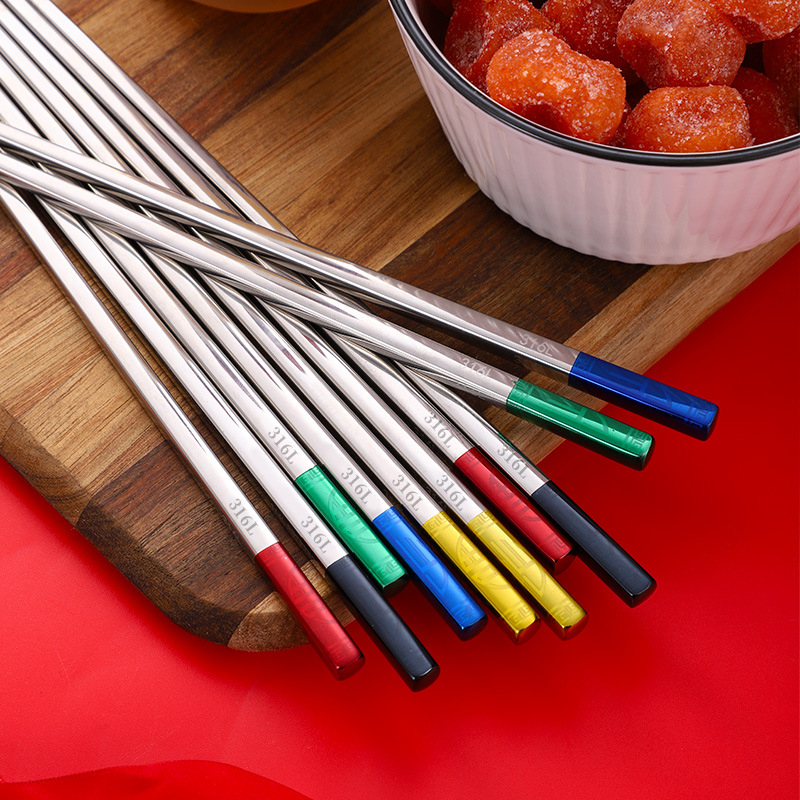 Chopsticks από ανοξείδωτο ατσάλι 304, αντιολισθητικά, κουτί δώρου, τροφίμων ποιότητας, νέος κινέζικος στυλ (εθνικό ρεύμα)