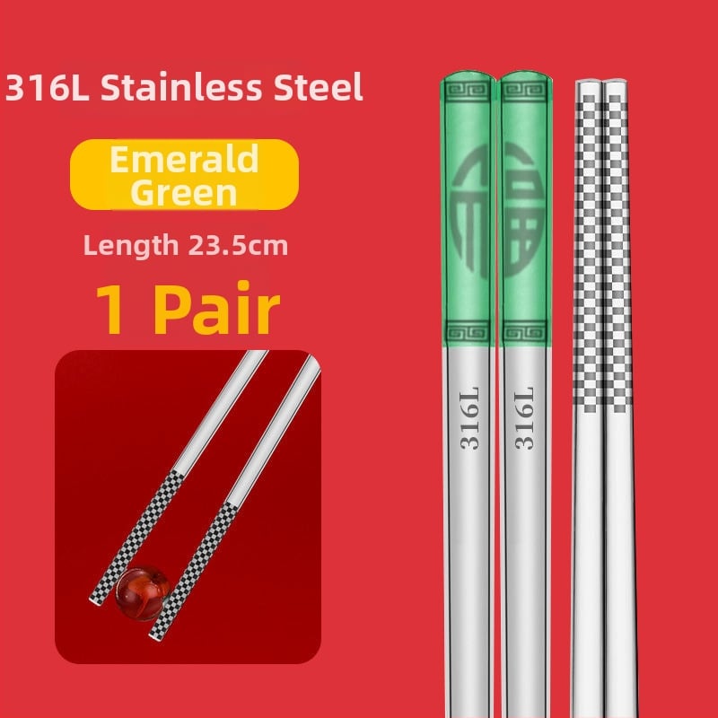 Chopsticks από ανοξείδωτο ατσάλι 304, αντιολισθητικά, κουτί δώρου, τροφίμων ποιότητας, νέος κινέζικος στυλ (εθνικό ρεύμα)