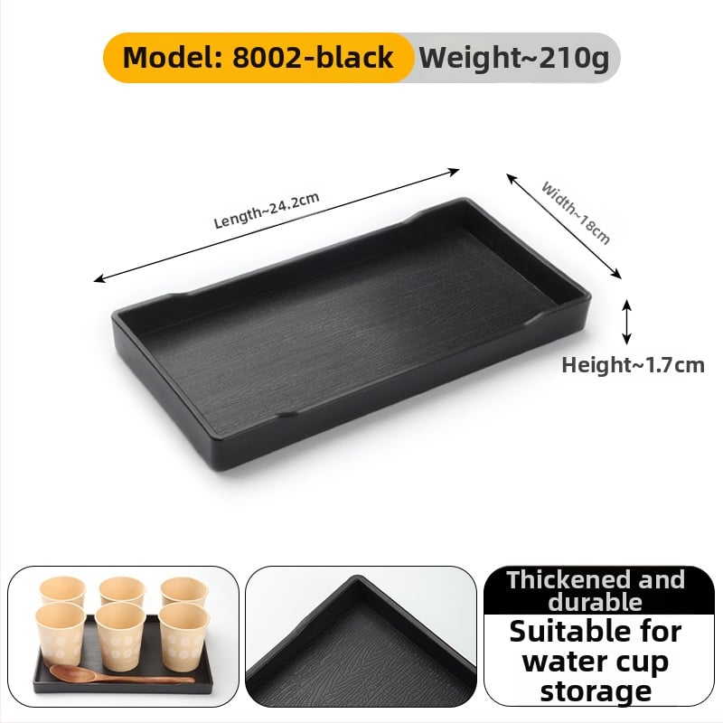 Stačiakampis melamininis padėklas viešbučiams – arbatos padėklas ir higienos priemonių laikymas kambaryje