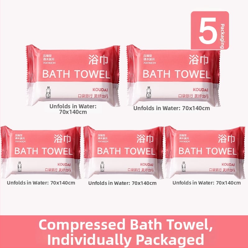 Pocket travel 5 paketų vienkartinis vonios rankšluostis, suspaustas, mikrofibra, plokščias audinys, įgeriamumas 16–20 s