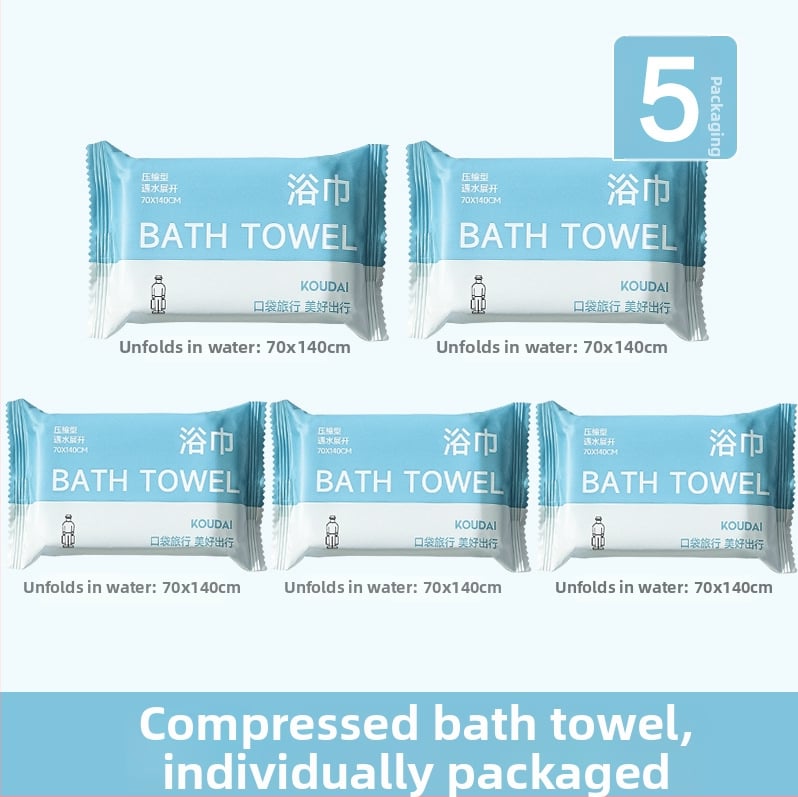 Pocket travel 5 paketų vienkartinis vonios rankšluostis, suspaustas, mikrofibra, plokščias audinys, įgeriamumas 16–20 s