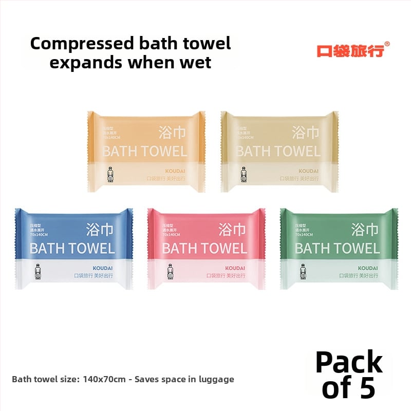 Pocket travel 5 paketų vienkartinis vonios rankšluostis, suspaustas, mikrofibra, plokščias audinys, įgeriamumas 16–20 s