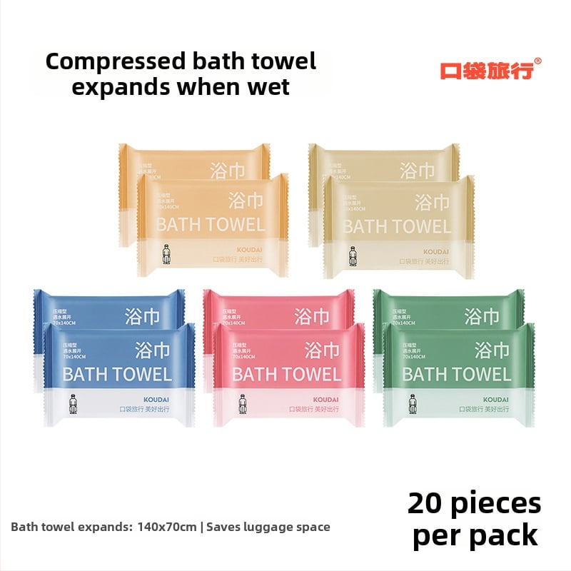 Pocket travel 5 paketų vienkartinis vonios rankšluostis, suspaustas, mikrofibra, plokščias audinys, įgeriamumas 16–20 s
