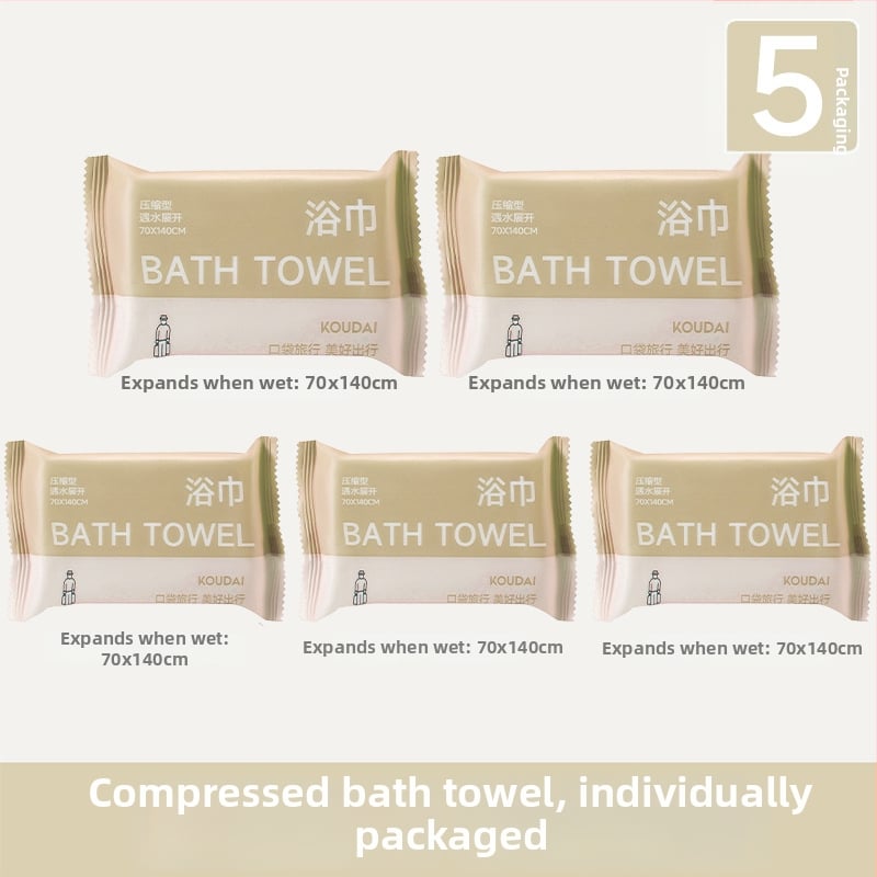 Pocket travel 5 paketų vienkartinis vonios rankšluostis, suspaustas, mikrofibra, plokščias audinys, įgeriamumas 16–20 s