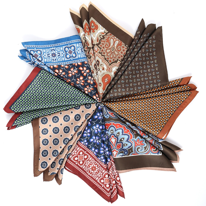 Batistă de buzunar pentru sacou cu imprimeu floral retro (Material: fibră de poliester; Model: flori; Stil: purtare de seară; Proces de imprimare: imprimare; Proces de fabricație: imprimare pe ambele fețe)