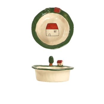 Kerámia tálak és tányérok készlet cartoon mintával, aranyos stílus, kör forma, mikrohullámú sütőben használható