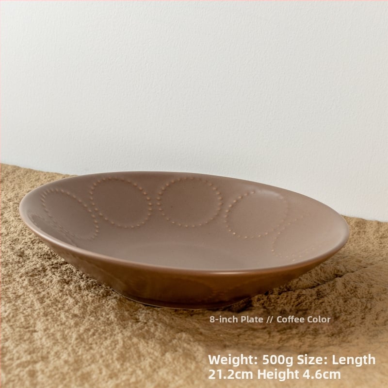 Kerámia tál domborított gyöngy-karika mintával, retro stílus, kerek alak, mikróban használható.