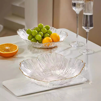 Farfurie de fructe din sticlă pentru măsuța de living, SENHE, stil Nordic, model gravat, lansare primăvara 2013, calitate de primă clasă