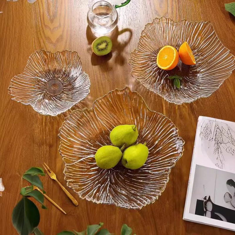 Farfurie de fructe din sticlă pentru măsuța de living, SENHE, stil Nordic, model gravat, lansare primăvara 2013, calitate de primă clasă