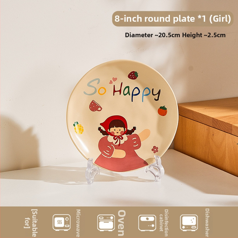 Kerámia családi étkészlet – tálak, tányérok, bögrék; karikatúra motívum alglazúrral; mikrohullámú sütőben használható; testreszabás elérhető.